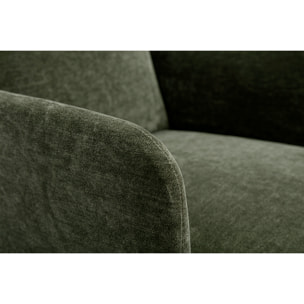 Fauteuil scandinave en tissu effet velours vert kaki et bois clair ISKO