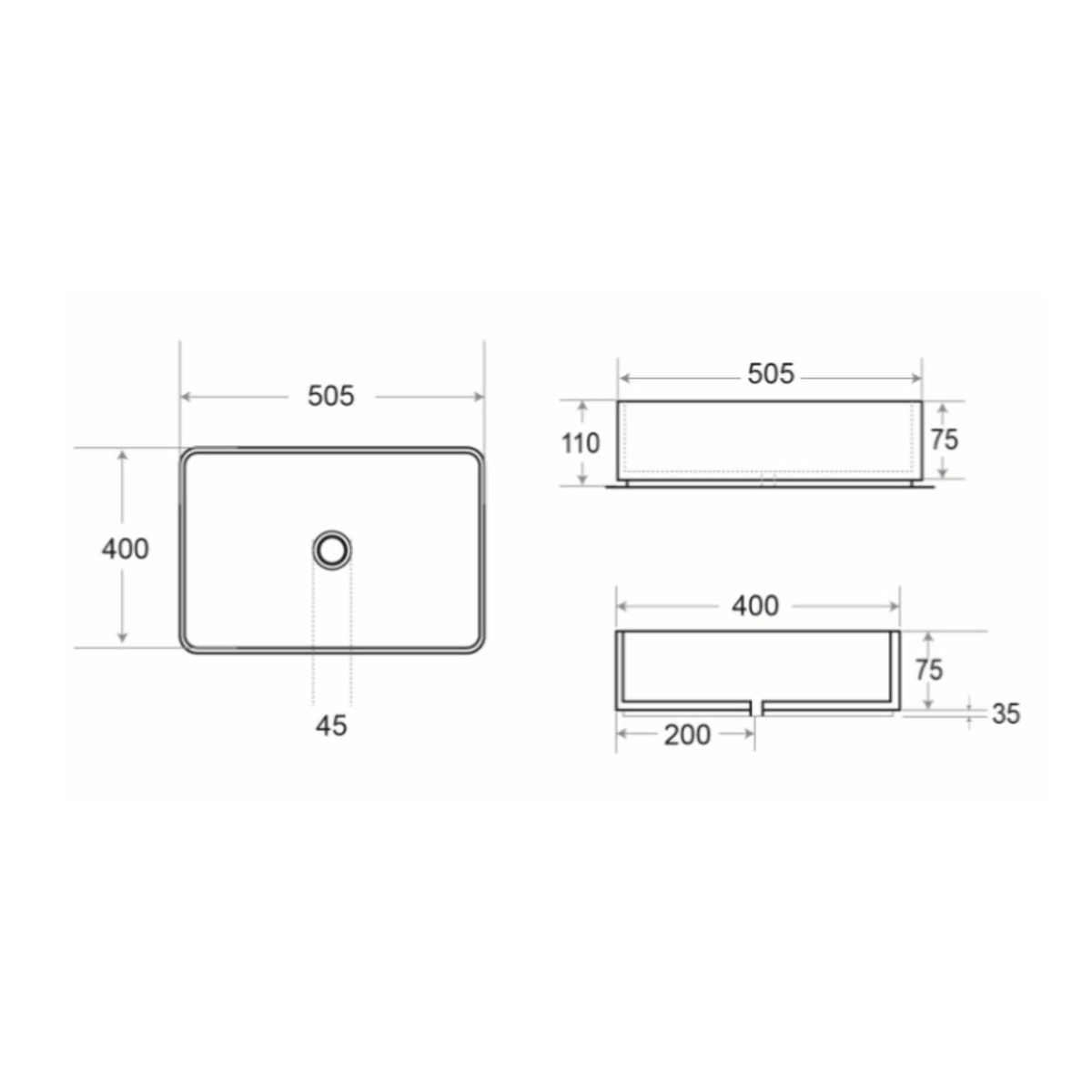 Infinitio Vasque à poser 50 x 40 x 11 cm, sans trop-plein, Blanc mat (SATINF5040M)