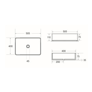 Infinitio Vasque à poser 50 x 40 x 11 cm, sans trop-plein, Blanc mat (SATINF5040M)