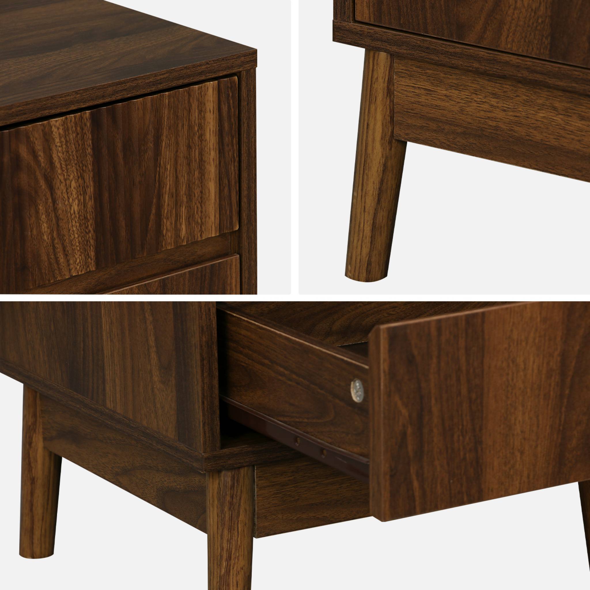 Table de chevet deux tiroirs. décor bois de noyer et piétement en pin - Linear
