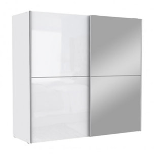 Dressing Armoire 2 portes coulissantes 5 tablettes et 1 miroir - 6 coloris - THAIS