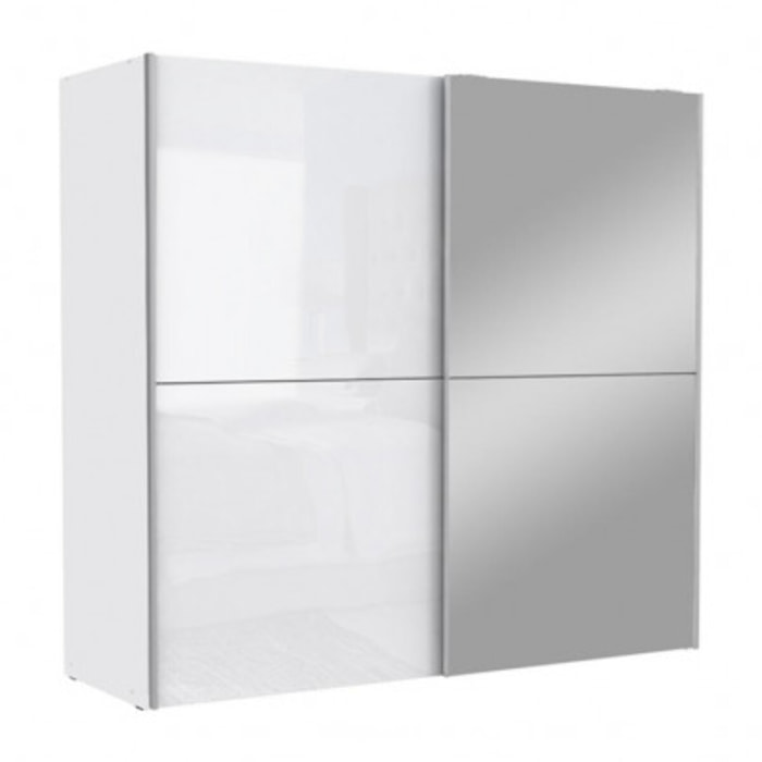 Dressing Armoire 2 portes coulissantes 5 tablettes et 1 miroir - 6 coloris - THAIS