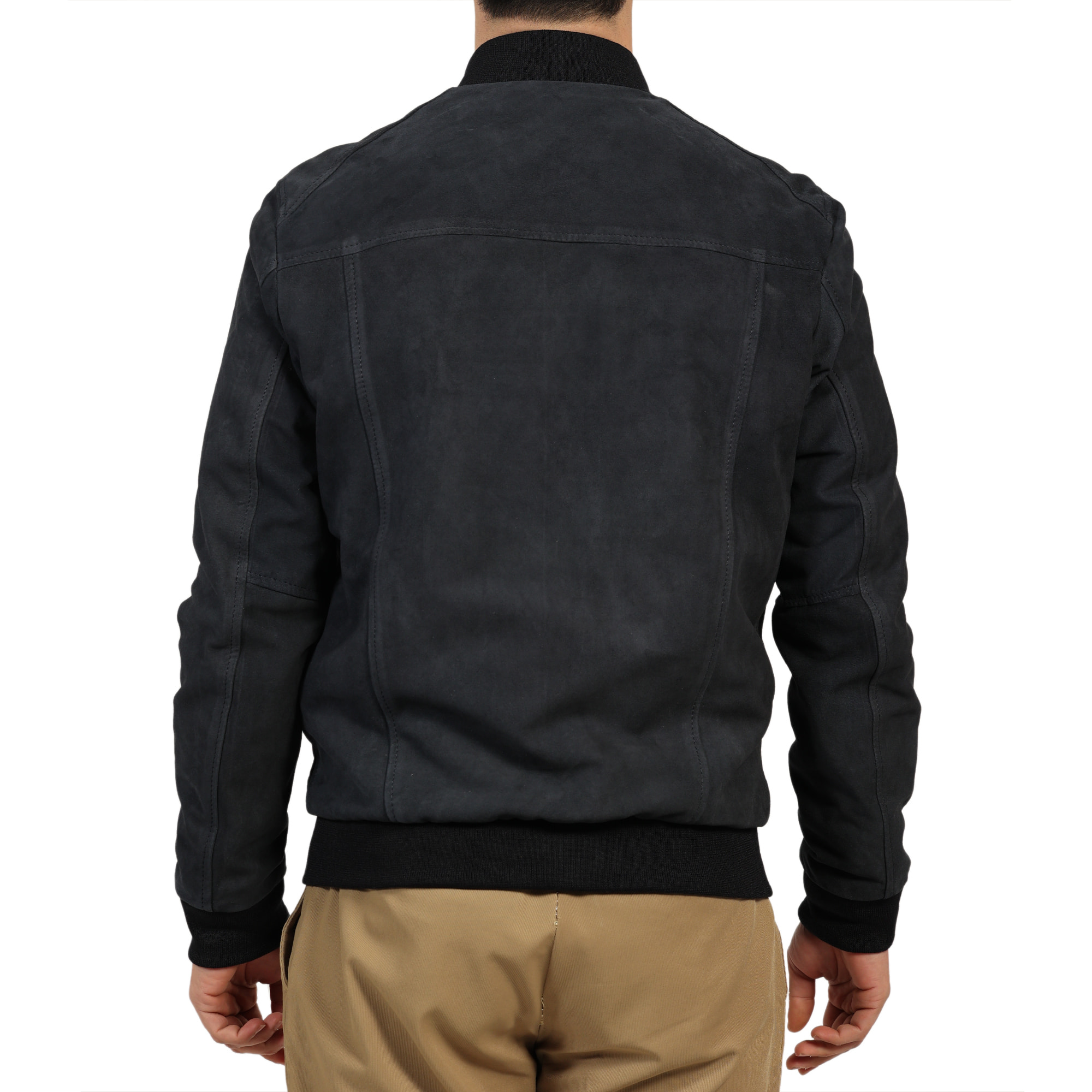 Giubbino in vera pelle di vitello scamosciata Blu-Slim Fit