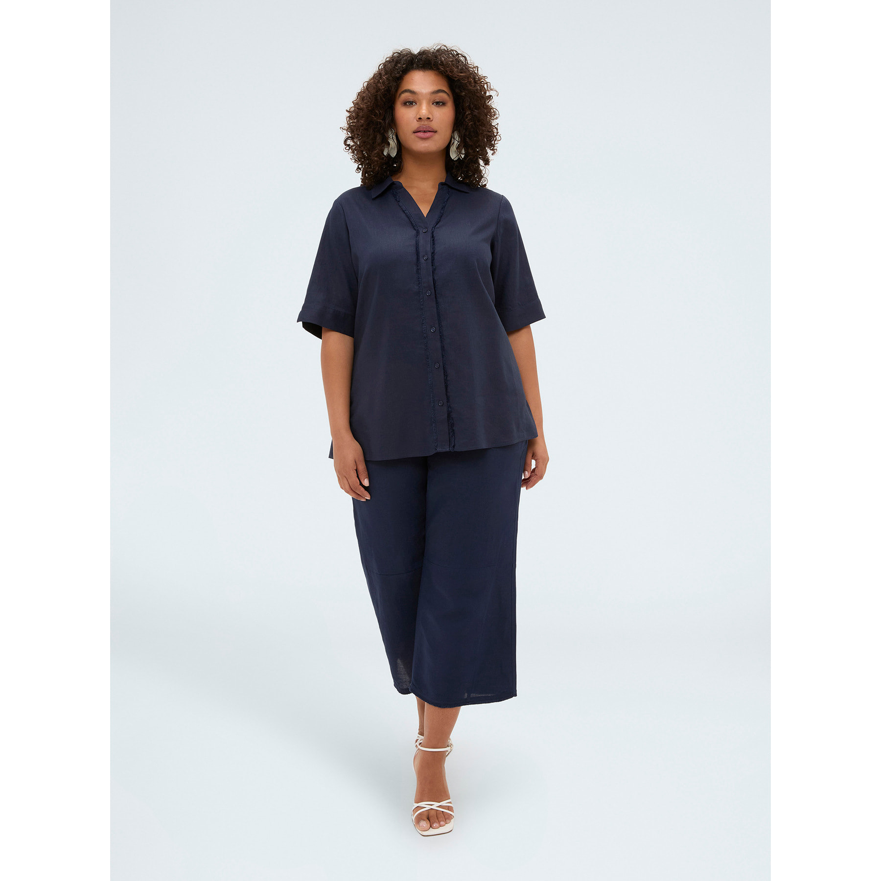 Fiorella Rubino - Camisa boxy en mezcla de lino y viscosa - Azul
