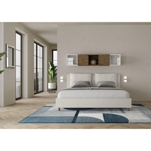 Cama matrimonial sin somier acolchada 200x210 cuero sintético blanco Antea