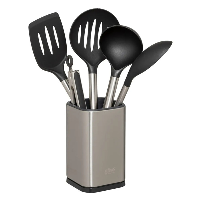5 ustensiles de cuisine avec pot de rangement en inox