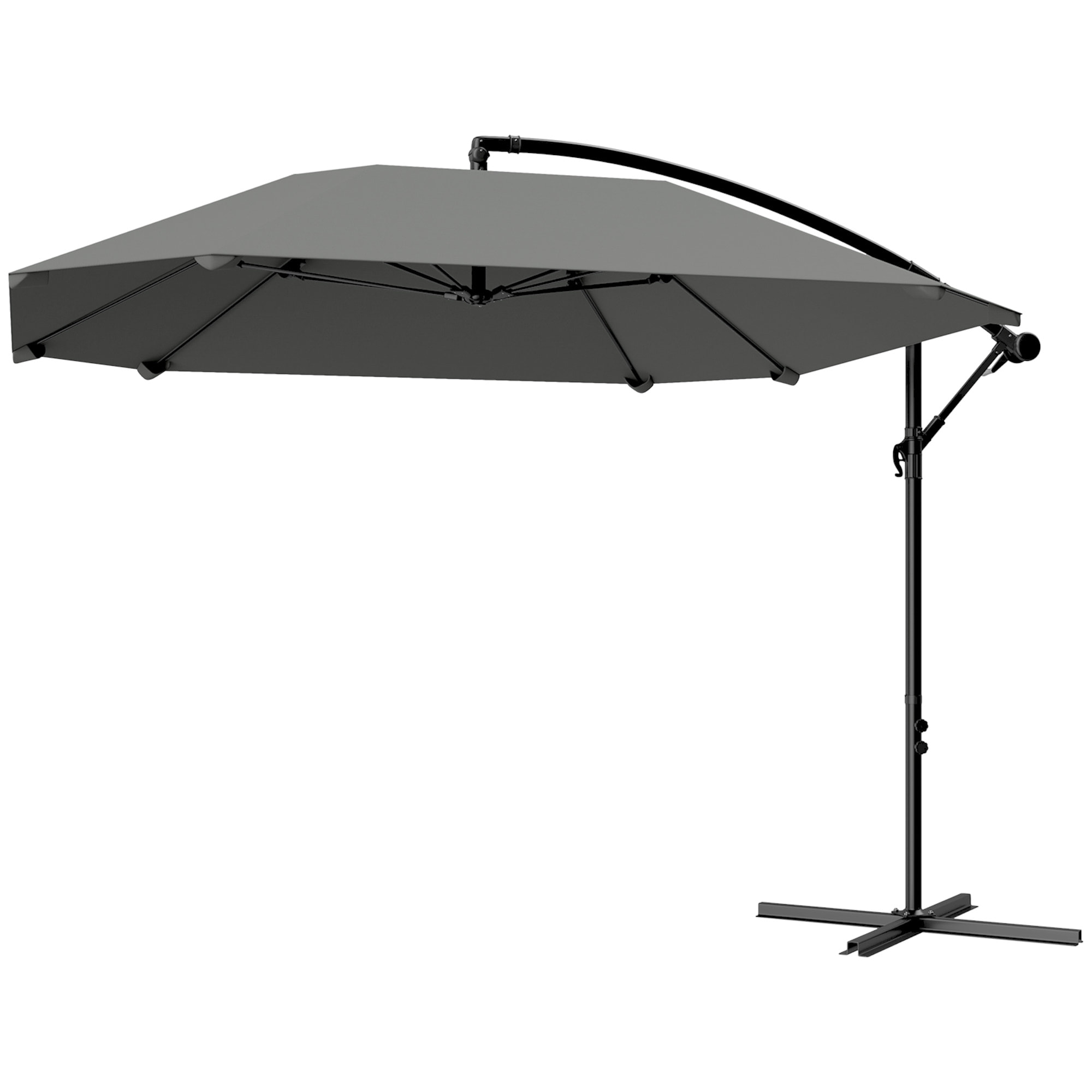 Parasol déporté inclinable 3,04 x 2,6 x 2,45 m métal époxy polyester gris