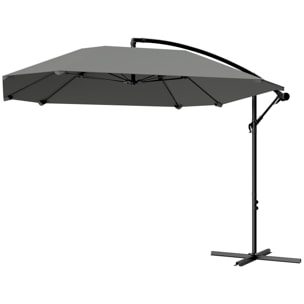 Parasol déporté inclinable 3,04 x 2,6 x 2,45 m métal époxy polyester gris