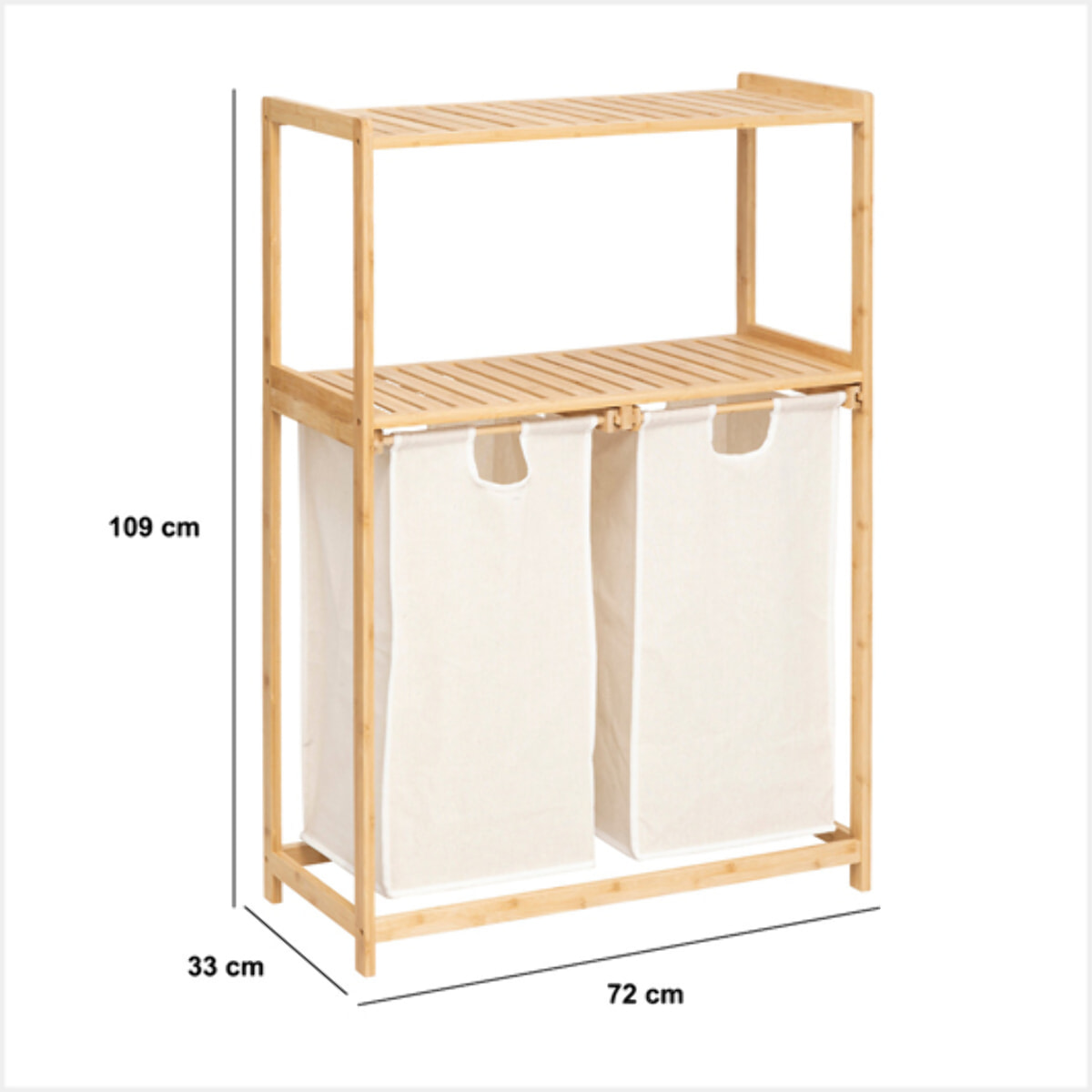 Étagère "Tidy Box" avec 2 sacs à linge en bambou marron 72x33cm