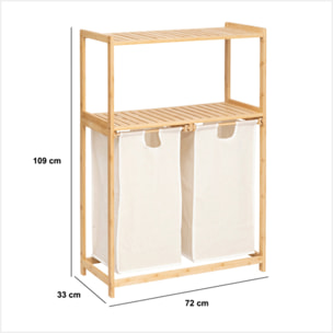 Étagère "Tidy Box" avec 2 sacs à linge en bambou marron 72x33cm
