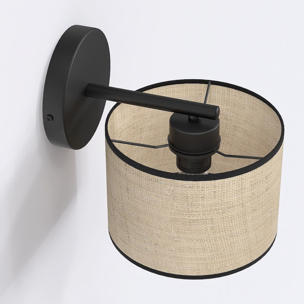 Lampada da parete ECO in acciaio nero e rattan