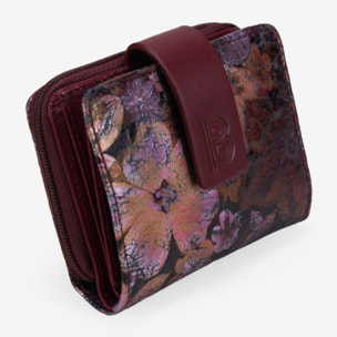 Billetero burdeos en piel con estampado floral