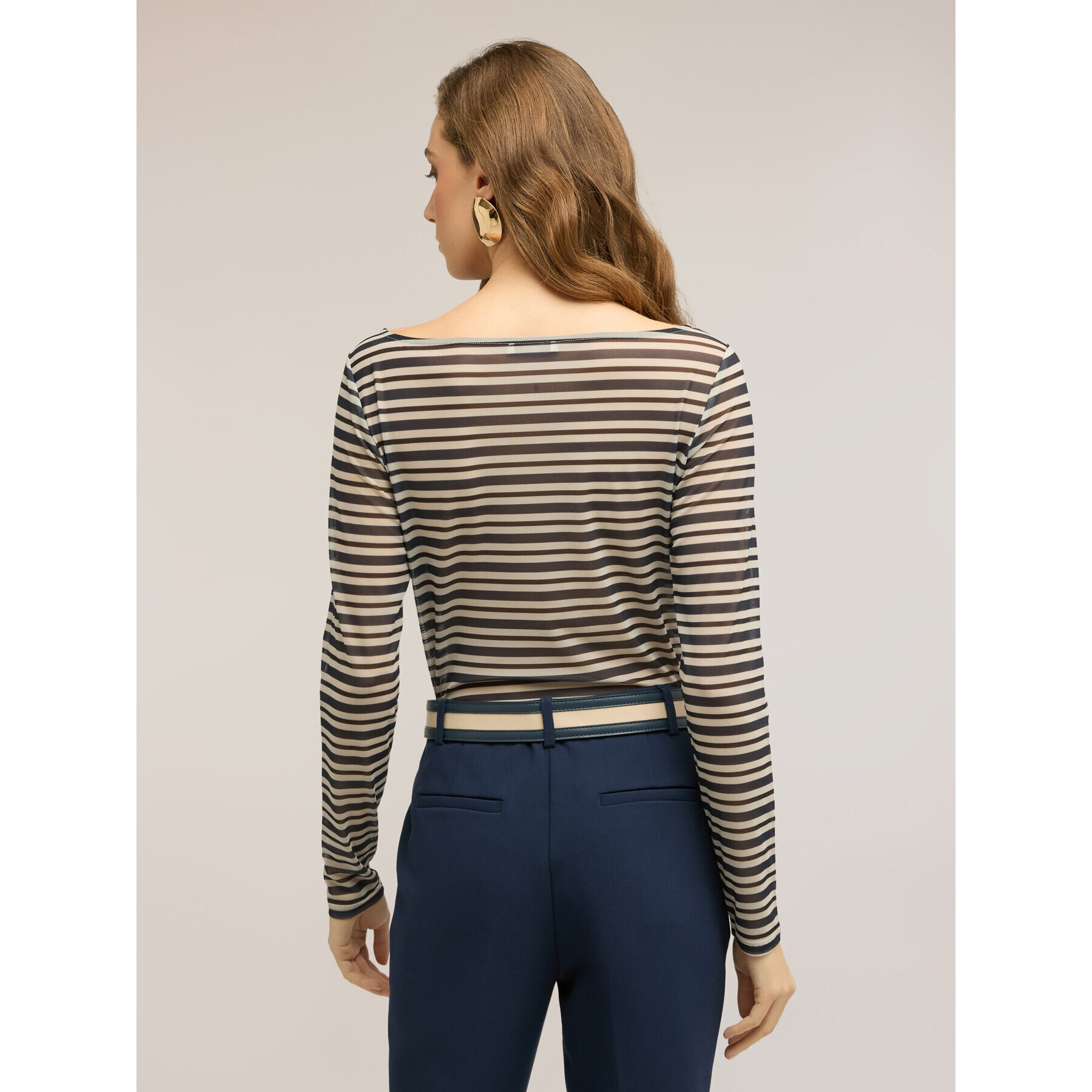 Motivi - T-shirt in tulle a righe con drappeggio - Blu