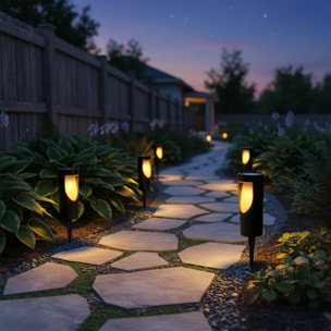 Lot de 4 balises solaires à piquer 4X GRILLY LED blanc chaud H34cm