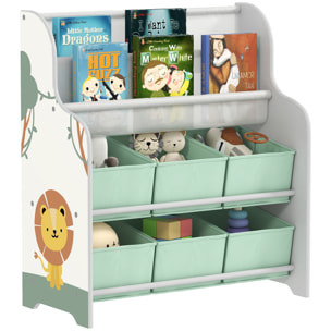 Estantería Infantil para Juguetes, con 6 Cajas Extraíbles de Tela no Tejida, Organizador de Juguetes con 2 Estantes, para Habitación Infantil, Sala de Juegos, Guardería, 63x30x71 cm, Verde