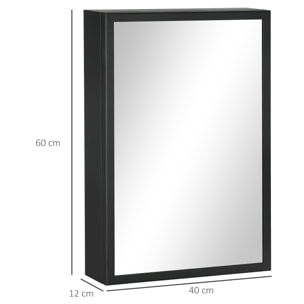 Armoire miroir murale salle de bain toilette dim. 40L x 12l x 60H cm acier inox. noir verre