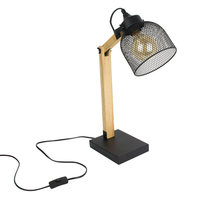 Lampe A Poser Grille Metal Noir Bois