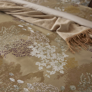 Drap plat imprimé en satin de coton bio, LANDE, Jaune Mordore