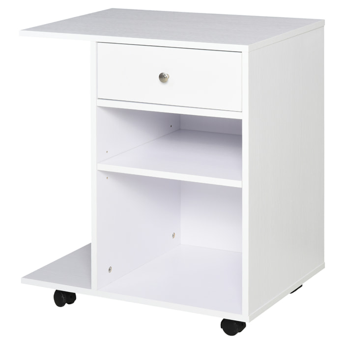 Armario para Impresora de Oficina Carro Multifuncional con Ruedas 2 Compartimentos Cajón y Soporte para CPU Estante Ajustable para Estudio 60x40x68,5 cm Blanco Veteado de Madera