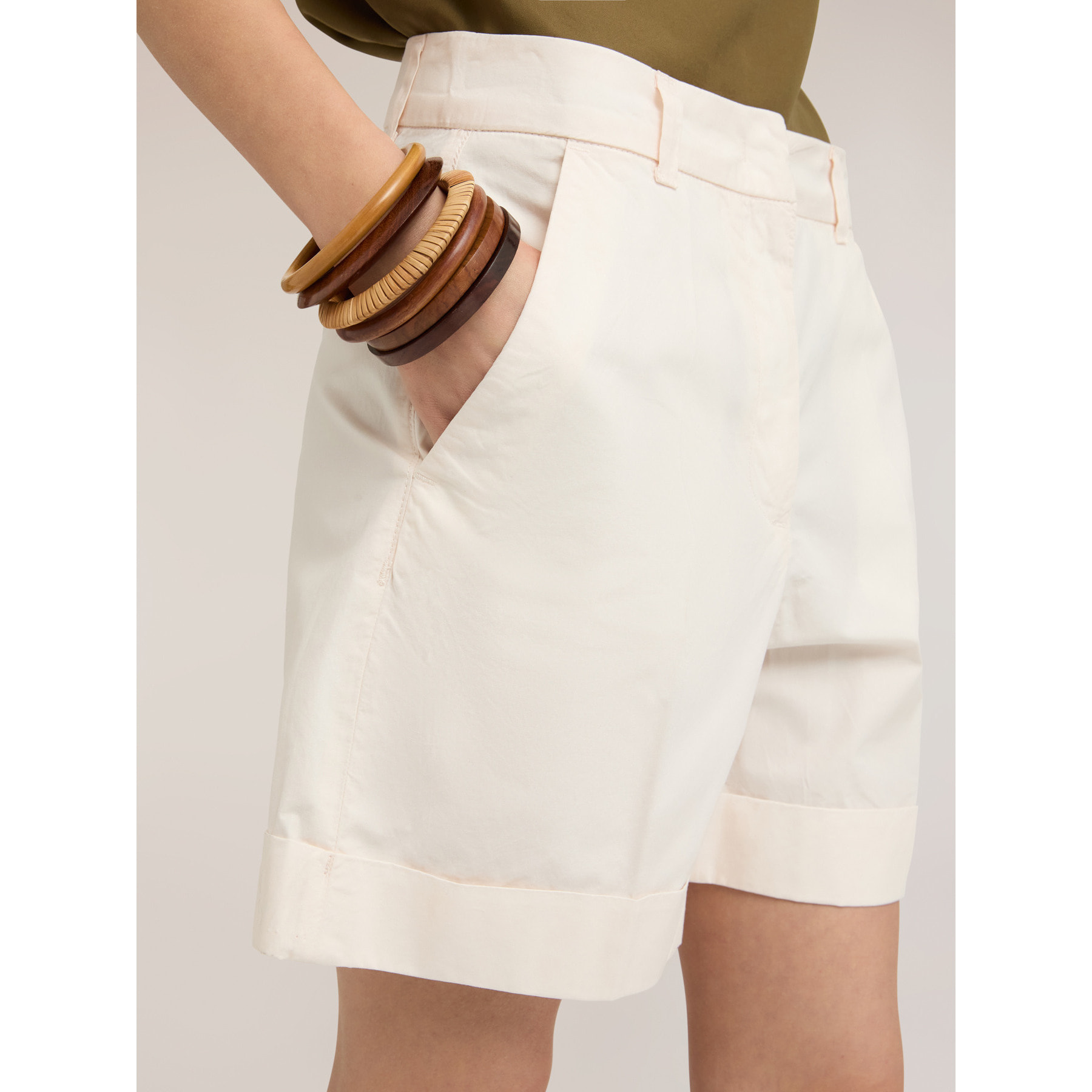 Motivi - Shorts de talle alto en algodón - Blanco