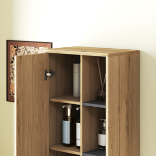 Columna de Baño de Pared Armario de Baño con Compartimentos Abiertos y 2 Puertas Mueble de Baño Moderno 40x24x141,5 cm Natural