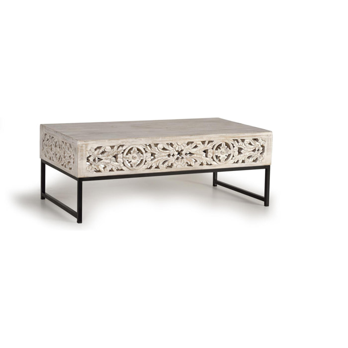 Mesa de centro - madera de mango y metal - 40x110x60cm
