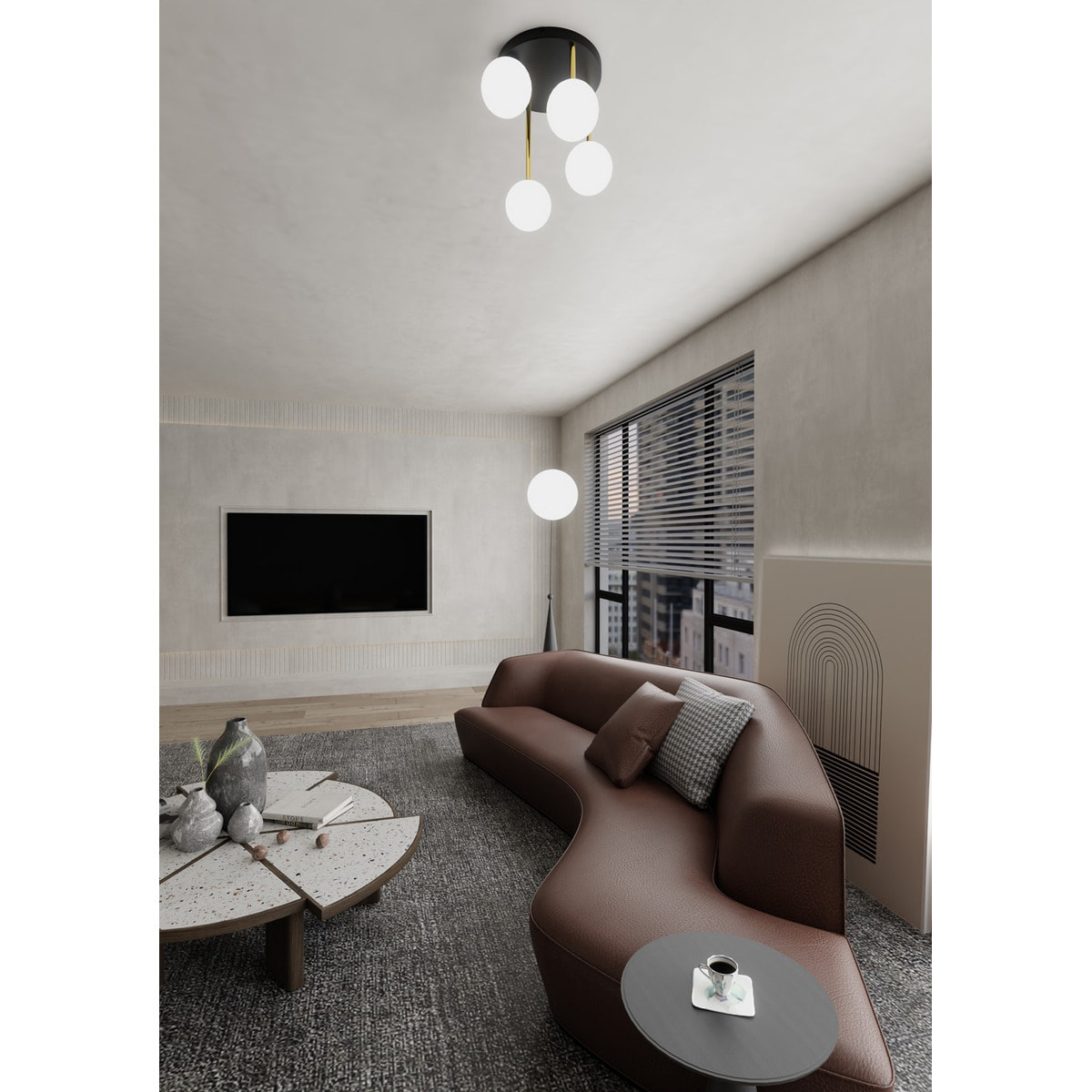 Lampada da soffitto Dolce in acciaio nero opaco e vetro opalino