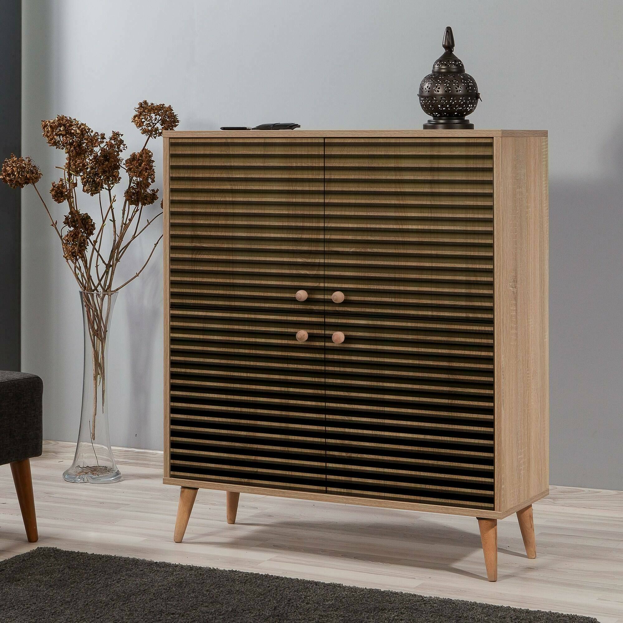 Credenza Dgiannin, Buffet da soggiorno, Madia da salotto, Dispensa da cucina, 95x36h111 cm, Quercia