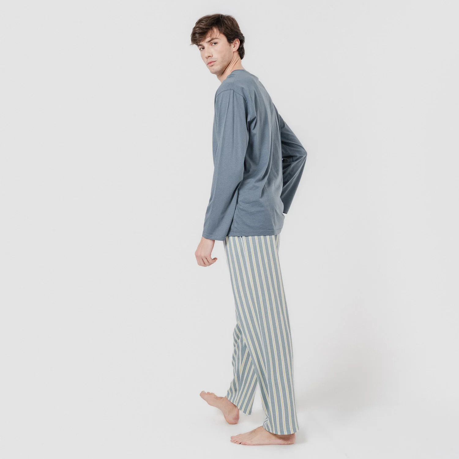 Pijama largo algodón schon azul grisáceo