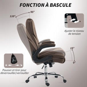 Fauteuil de bureau style Chesterfield réglable accoudoirs rabattables velours chocolat
