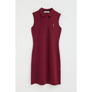 Vestido corto granate sin mangas con cuello polo y logo Rigby Go