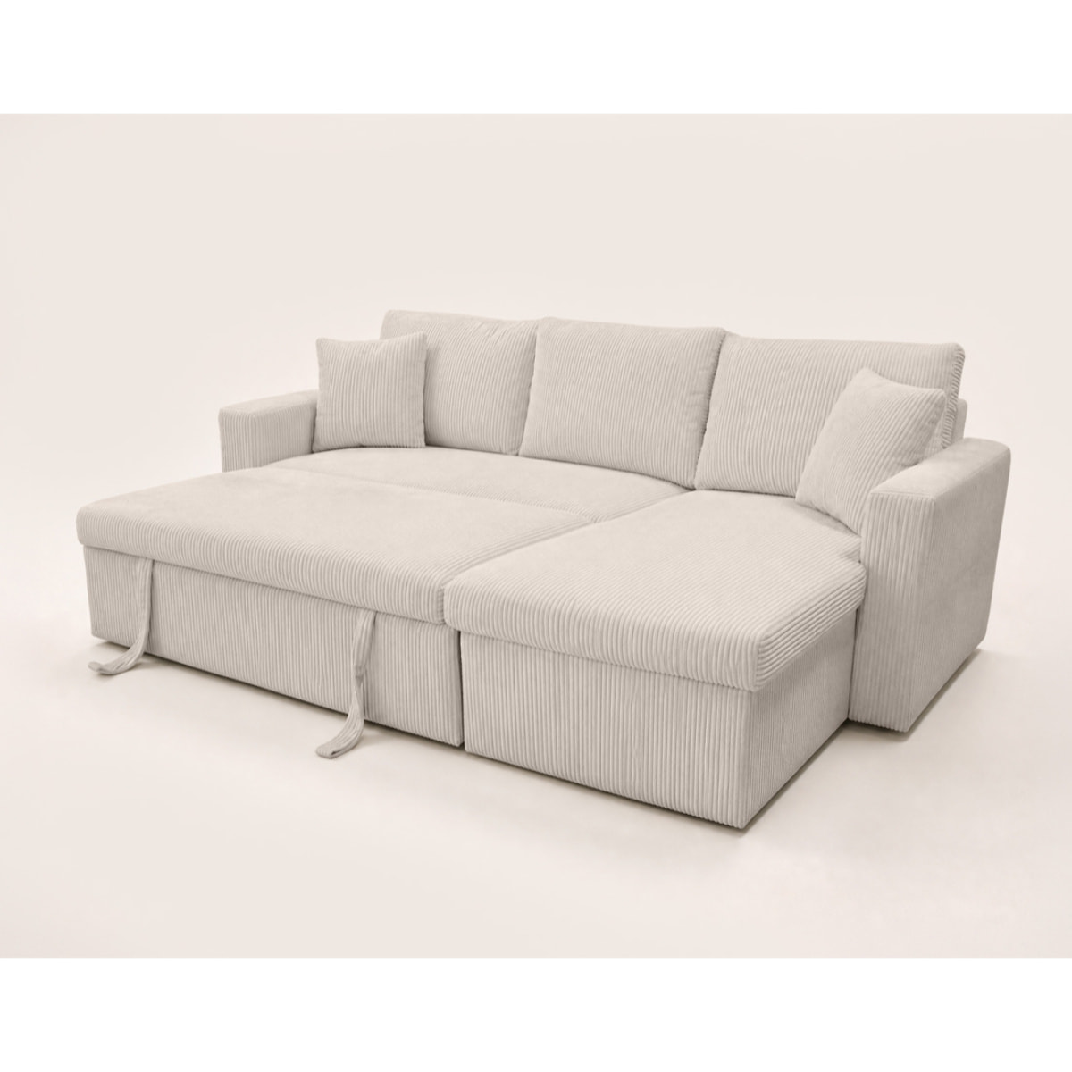 Cyrus - canapé d'angle réversible 4 places - convertible avec coffre - en velours côtelé - Beige