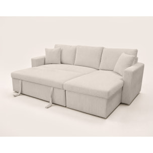 Cyrus - canapé d'angle réversible 4 places - convertible avec coffre - en velours côtelé - Beige