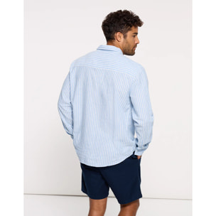 Camisa Rayas Manga Larga Azul - Ciclone