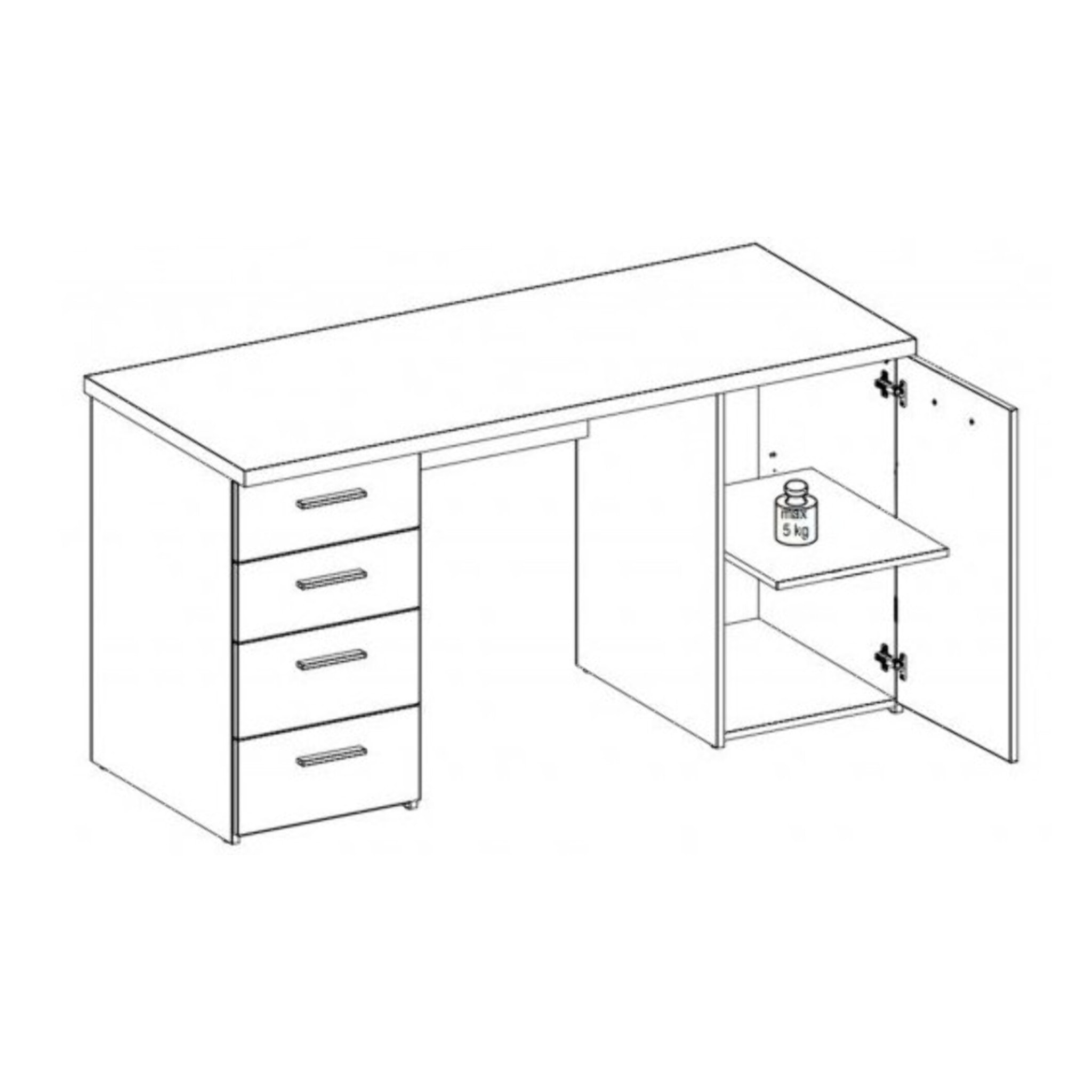 Bureau avec rangements 145 cm - Design béton & blanc - ESTEBANE