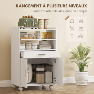 Chariot desserte de cuisine - meuble micro-ondes multi-rangement - dim. 59 x 40 x 92 cm - blanc