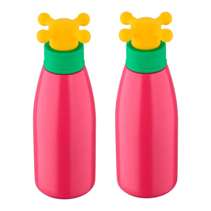 Set de 2 botellas de agua rainbow de 500ml en acero inoxidable color rosa