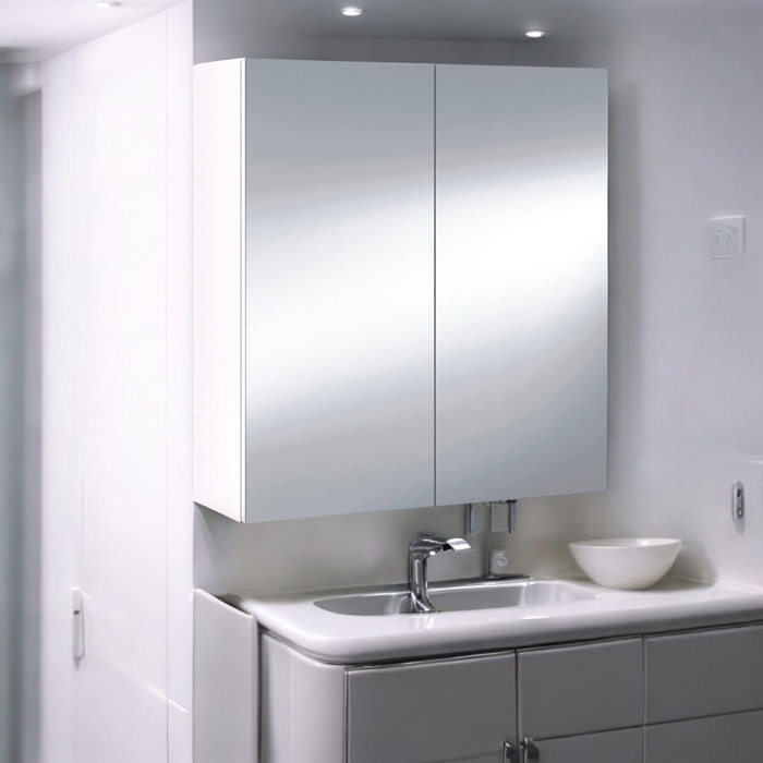 Mobile Pensile Bagno Lafayette, Mobile per bagno, Armadietto sospeso, Bianco lucido, cm 60x21h65 - 2 ante