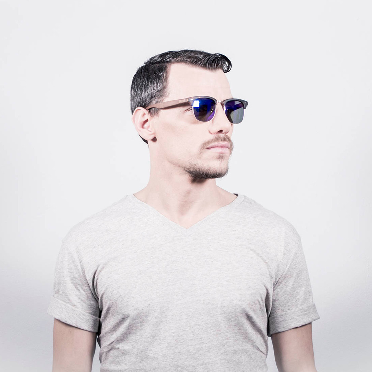 Gafas de sol PALO ALTO EPOKE - Mate negro / Revo azul y patilla marrón bambú