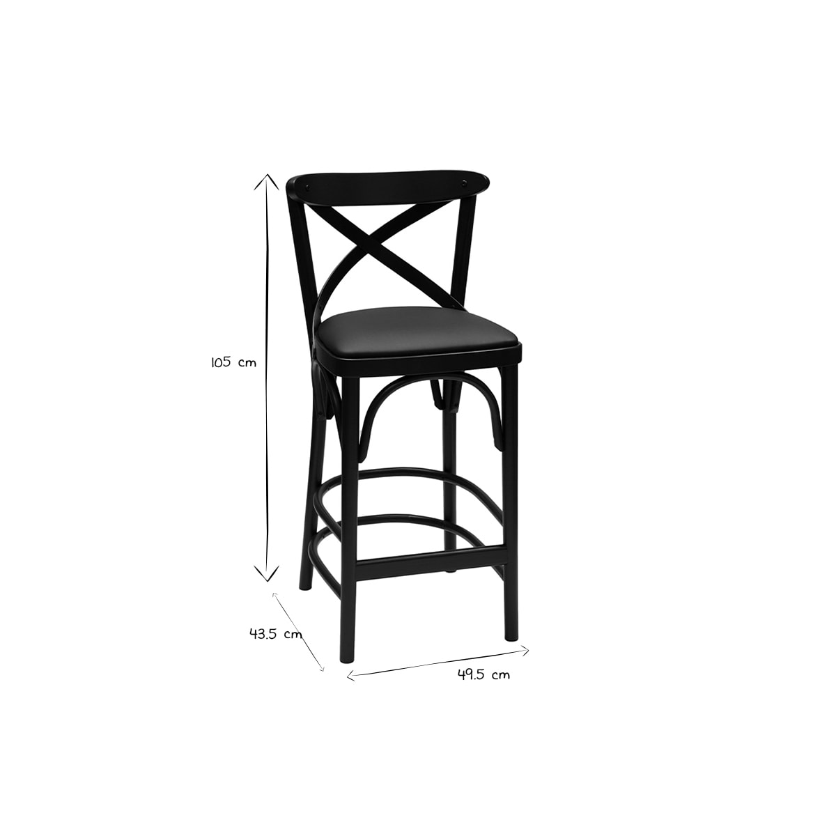 Tabouret de bar bistrot hêtre massif noir H65 cm MARCEL