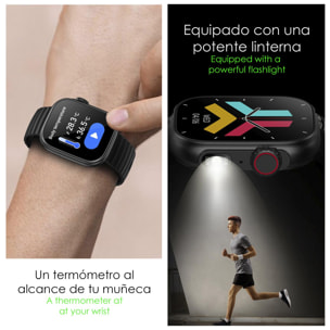 DAM Smartwatch ZW39 con notificaciones de Apps, llamadas Bluetooth. Monitor de tensión y oxígeno en sangre. 3,7x1,1x4,7 Cm. Color: Negro