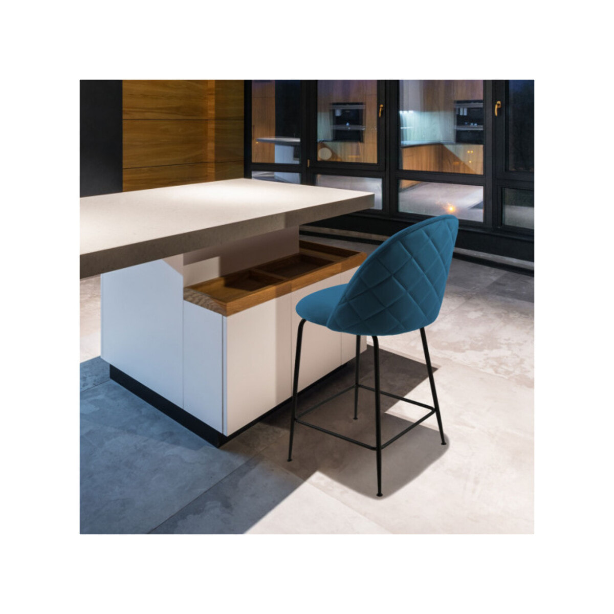 Lot de 2 chaises de bar en velours avec piètement en métal noir - CLEA