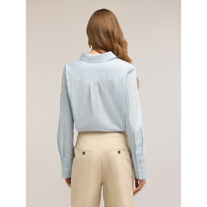 Motivi - Camicia a righe con ricamo floreale - Azzurro