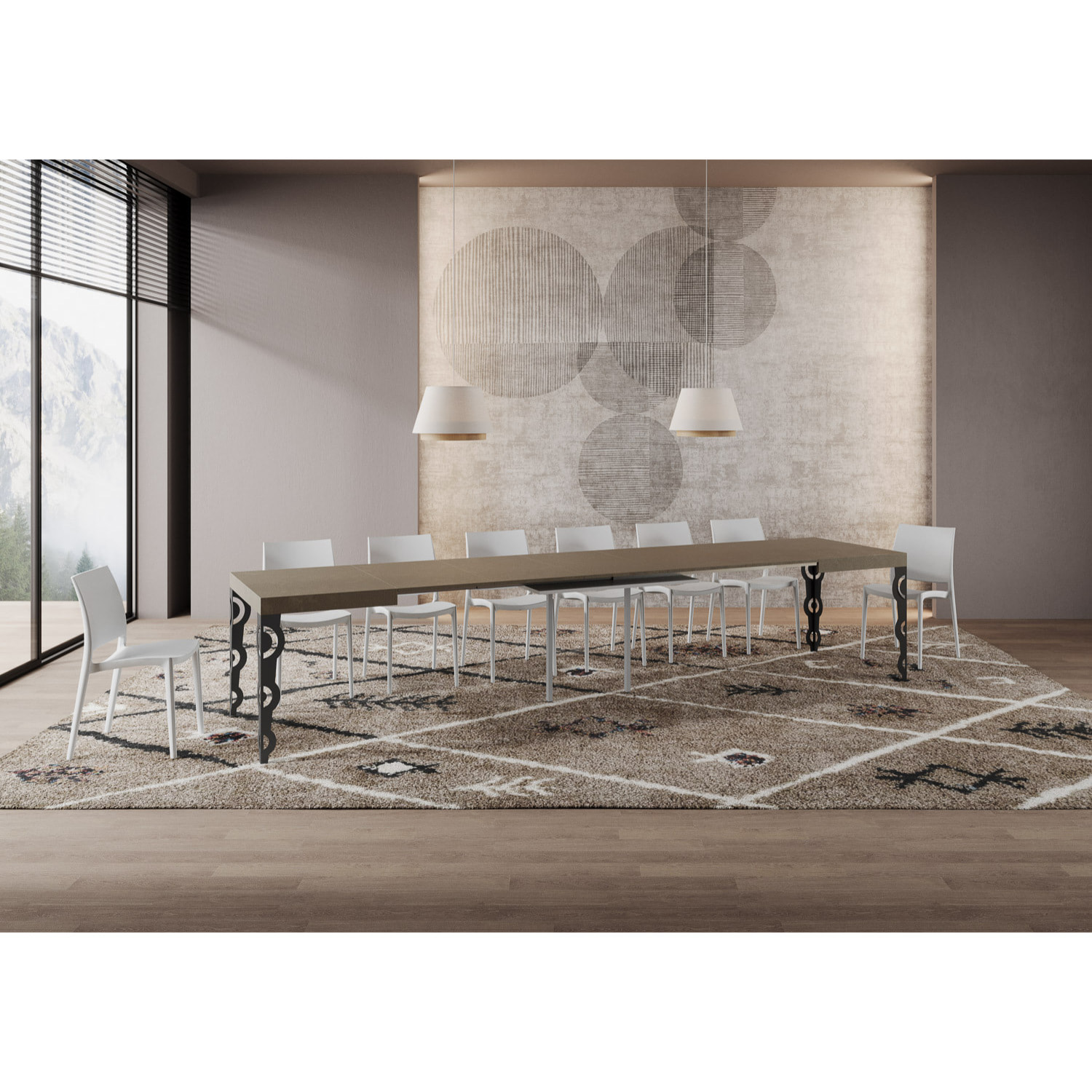 Mesa extensible 90x140/400 cm Karamay gris paloma patas antracita