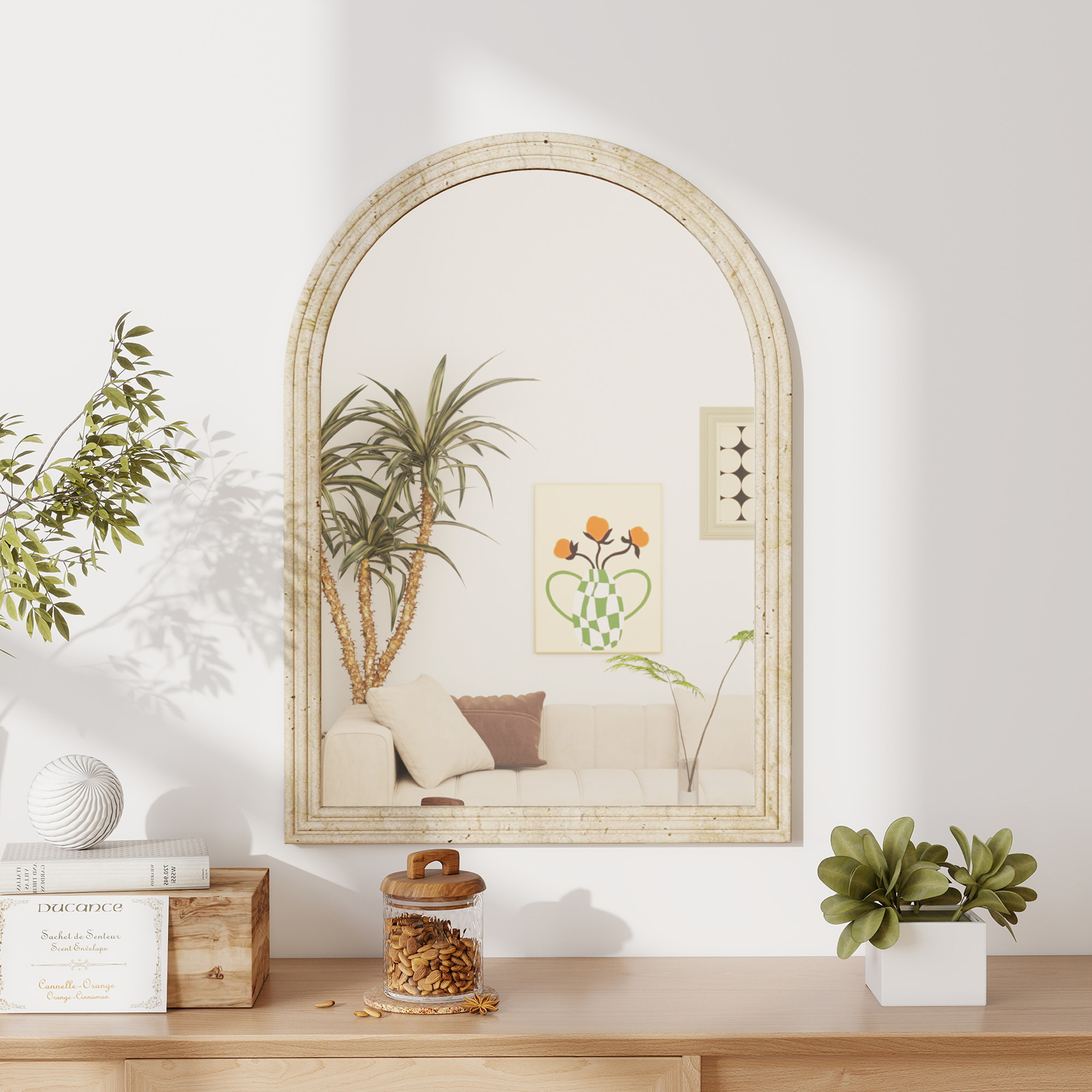 Miroir arche mural design effet pierre clair dim. 50 x 70 cm