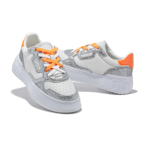 Zapatillas Deportivas Casual Mujer Court Basic Mesh Glitter Plata D.Franklin