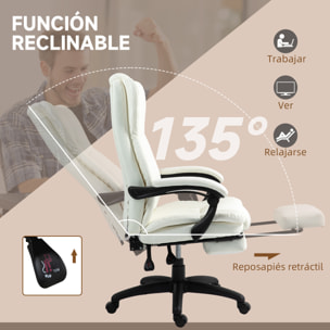 Silla de Masaje con 6 Puntos de Masaje Silla de Oficina Giratoria Silla de Despacho Reclinable con Altura Ajustable Reposapiés Retráctil y Control Remoto 68,5x68,5x113-121 cm Crema