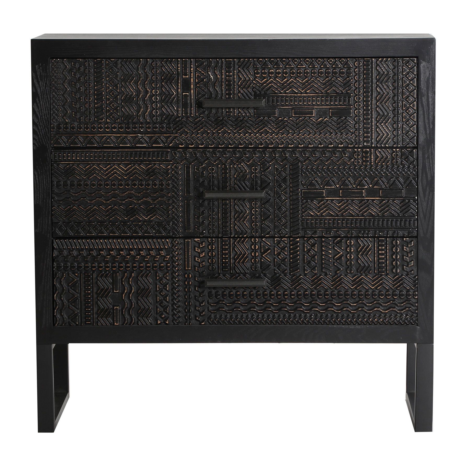 Cómoda de madera de fresno en color negro de 80x35x78cm