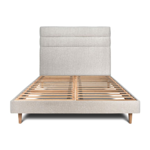 Lit avec tête de lit bandes horizontales bouclette et sommier kit Ep14