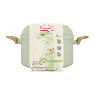 Batterie de cuisine amovible 8 pièces céladon en aluminium recyclé COLORAMA